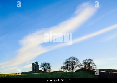 Le rovine del castello di Greenhalgh appena fuori Garstang Lancashire Inghilterra Foto Stock