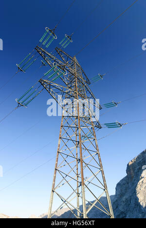 Berchtesgadener Alpen: 220 kV - linea ad alta tensione di Verbund AG a Torscharte presso il monte Hochkönig, Tennengau, Salisburgo, Austria Foto Stock