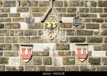 Rothenburg ob der Tauber: stemma al city gate Rödertor, Mittelfranken, Media Franconia, Baviera, Baviera, Germania Foto Stock