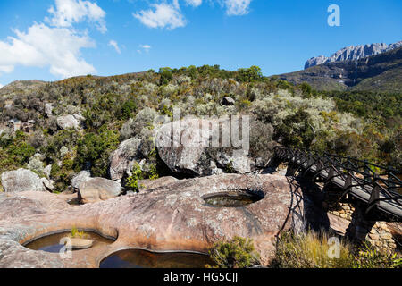 Weathered rock pools, Andringitra Parco Nazionale, Ambalavao, zona centrale Foto Stock