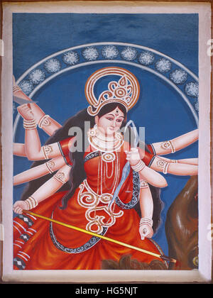 Verniciatura della dea Durga. Bhagavathy Amman Tempio, Nemmara, Palakkad Kerala Foto Stock