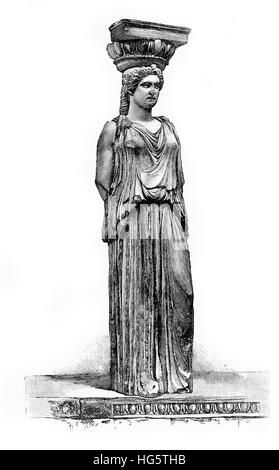 Cariatide statua del greco antico Eretteo tempio dell'Acropoli di Atene dedicato ad Atena e Poseidone Foto Stock