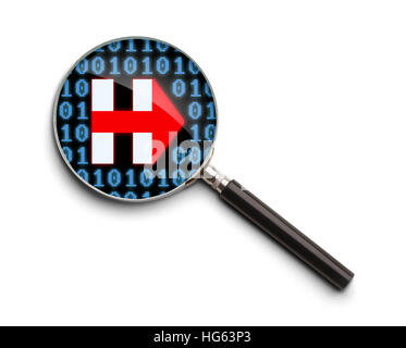 Esaminando la sua posta elettronica lente di ingrandimento isolato su uno sfondo bianco. Foto Stock