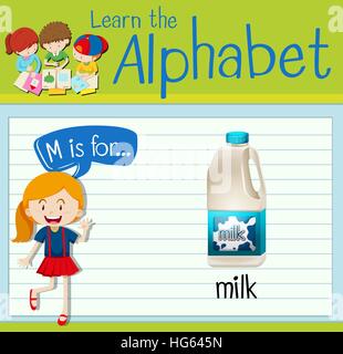Flashcard lettera M è per il latte illustrazione Illustrazione Vettoriale