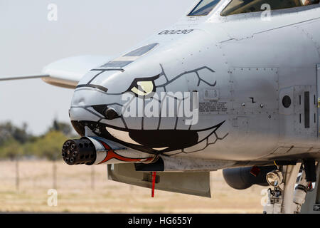 Close-up del GAU-8 Avenger pistola su un A-10 Thunderbolt II. Foto Stock