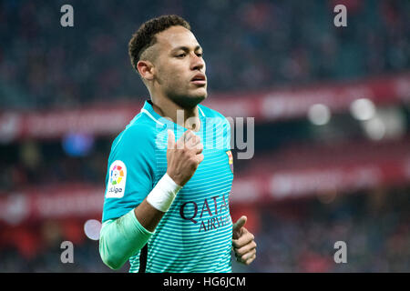 Bilbao, Spagna. 5 gennaio 2017. Neymar Jr. (avanti, FC Barcelona) durante la partita di calcio spagnolo di Coppa del Re tra Athletic Club e FC Barcellona a Stadio di San Mames su Gennaio 5, 2017 a Bilbao, Spagna. ©David Gato/Alamy Live News Foto Stock