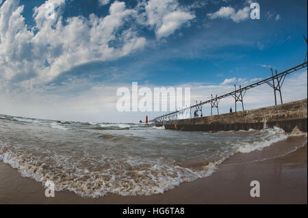 Grand Haven Sud Pierhead luce interiore, Faro, Grand Haven Michigan Lighthouse, il faro, Michigan Foto Stock