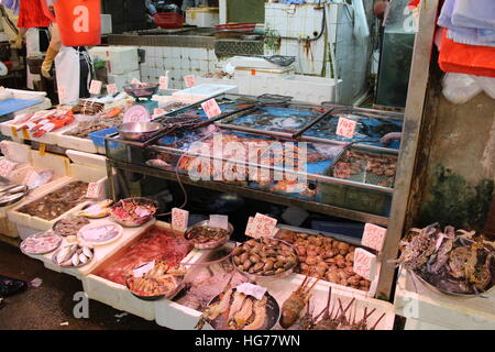 Piatti a base di frutti di mare freschi in vendita a Hong Kong Foto Stock