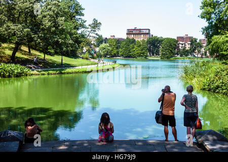 New York City,NY NYC Manhattan,Spanish Harlem,Central Park,URBAN,Harlem Meer,Lake,NY160723047 Foto Stock