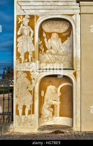 Sgraffito opera d'arte a Litomysl castello del XVI secolo, in stile rinascimentale, Sito Patrimonio Mondiale dell'UNESCO, in Litomysl, Bohemia Repubblica Ceca Foto Stock