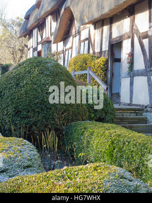 Anne Hathaway's Cottage Cottage lane, Shottery, Stratford Upon Avon, Warwickshire, Inghilterra, Regno Unito in inverno Foto Stock