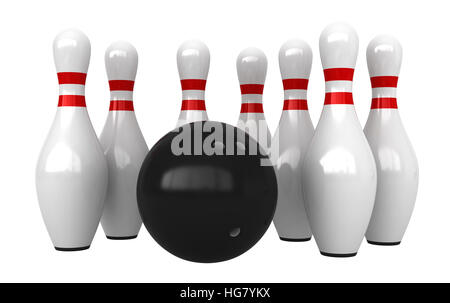 3D render birilli da bowling palla e isolate su sfondo bianco Foto Stock