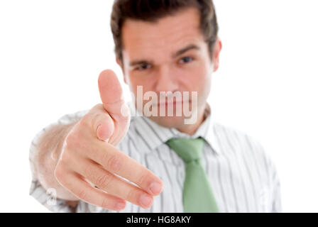 Giovane imprenditore punti un dito Foto Stock