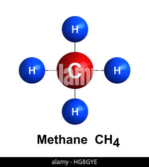 3D rendering della struttura molecolare del metano isolate su sfondo bianco Foto Stock