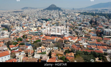 Panorama: Skyline: Lykabettus/ Lykavittos, Athen, Griechenland. Foto Stock