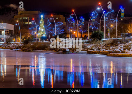 Display di natale, Downtown Lakeshore, Kelowna, British Columbia, Canada. Foto Stock