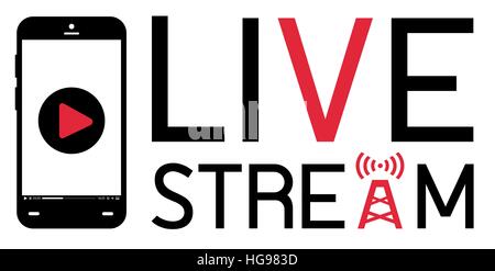 Mobile smartphone broadcast live stream vettore logo Illustrazione Vettoriale