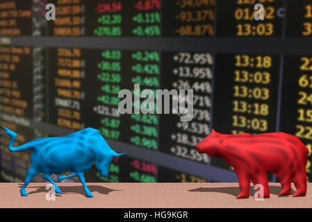 Un toro e un orso combattimenti e financial market index Foto Stock