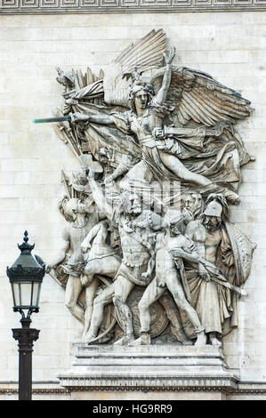 Arc de Triomphe, Arch de Triomphe, altorilievo partenza dei volontari, le Départ de 1792, la scultura Marsigliese, di Francois Rude, Parigi, Francia Foto Stock