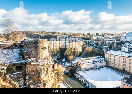 Vista della città di Lussemburgo durante il periodo invernale Foto Stock