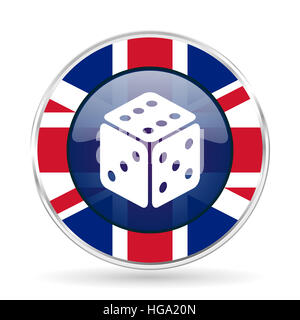 Game design britannico icona - round argento metallico pulsante di confine con la Gran Bretagna bandiera Foto Stock