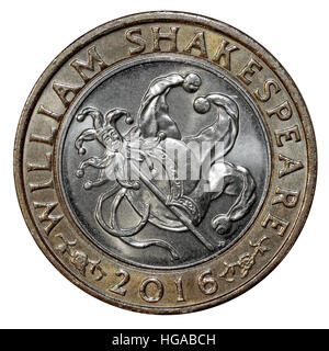 Un William Shakespeare problema commemorativo 2016 £ 2 Moneta code buffone laterale Foto Stock