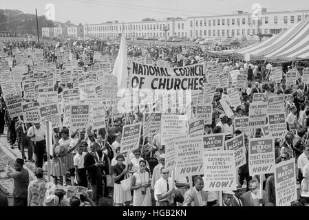 Agosto 28, 1963 - dimostranti, segni e tenda a marzo su Washington. Foto Stock