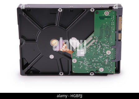 Il disco rigido del computer isolati su sfondo bianco. tracciato di ritaglio all'interno. Foto Stock