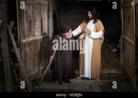 Gesù che guarisce gli storpi o storpi uomo Foto Stock