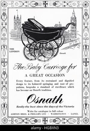 Anni Cinquanta annuncio pubblicitario dal vecchio originale vintage rivista inglese datato 1953 pubblicità per bambino trasporto carrozzine da Osnath Foto Stock