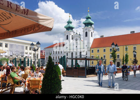 Györ (Raab): Szechenyi quadrato con Ignazio chiesa , Györ-Moson-Sopron, Ungheria Foto Stock