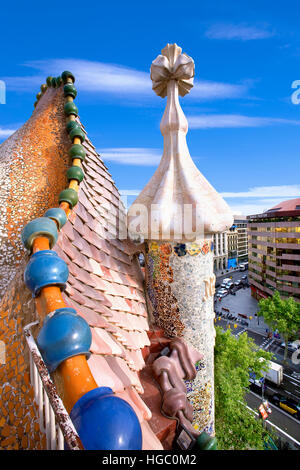 Sul tetto di Casa Batllo, Barcellona Foto Stock