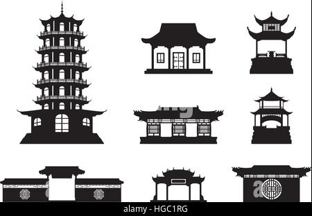 Silhouette architettura cinese Illustrazione Vettoriale