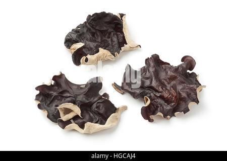 Essiccato jelly orecchio funghi su sfondo bianco Foto Stock