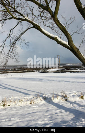 Neve, Humber Bridge, Leeds, Lincolnshire Foto Stock