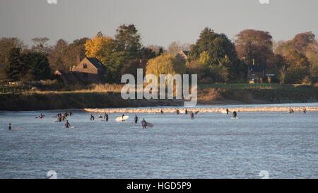 Equitazione il Severn alesaggio, Gloucestershire, Regno Unito Foto Stock