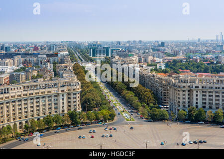 La Romania, Bucarest City, Unirii Boulevard dal palazzo del parlamento Foto Stock