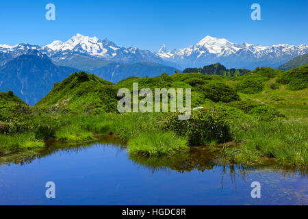 Alpi svizzere, Mischabel, Cervino, il Weisshorn, Canton Vallese, Svizzera Foto Stock