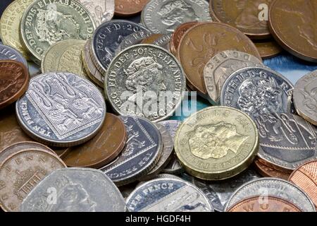 Collezione di monete Britanniche Foto Stock