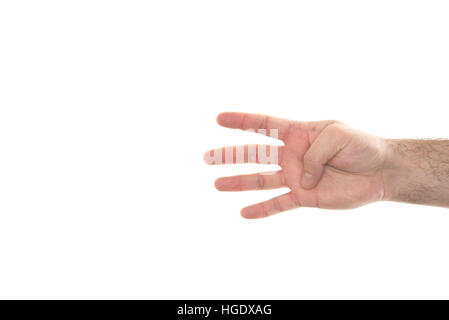 La mano che mostra quattro dita per il conteggio e indicando i numeri. Foto Stock