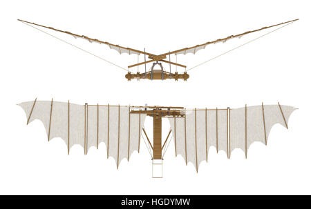 Davinci voladora isolato su bianco. Il rendering 3D Foto Stock