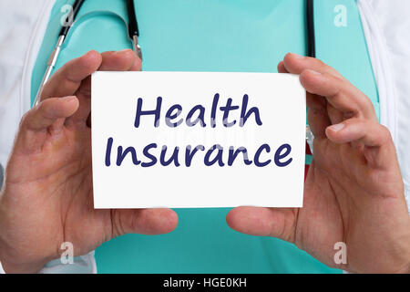 Assicurazione sanitaria concetto medico malato malattia medico sano con segno Foto Stock
