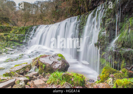 Brecon Beacons, Wales, Regno Unito. 8 gennaio, 2016. Le cascate in Brecon Beacons 'cascata paese", vicino Ystradfellte, South Wales, erano in piena portata a seguito delle recenti piogge, oggi 8 gennaio 2017. Credito: Chris Stevenson/Alamy Live News Foto Stock