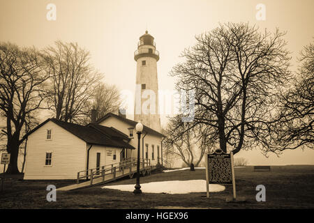 Haunted e storico faro del Michigan. Il secondo come riferito haunted Pt. Aux Barques faro sul telecomando rive del lago Huro Foto Stock