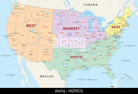 Stati Uniti gli standard federali regioni mappa Illustrazione Vettoriale