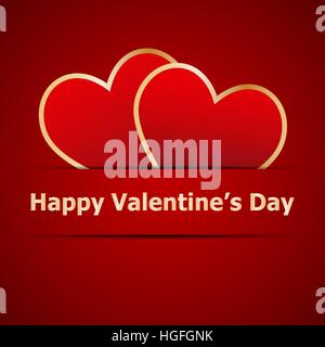 Cuori rossi su Valentines Day card, vettore di stock Illustrazione Vettoriale