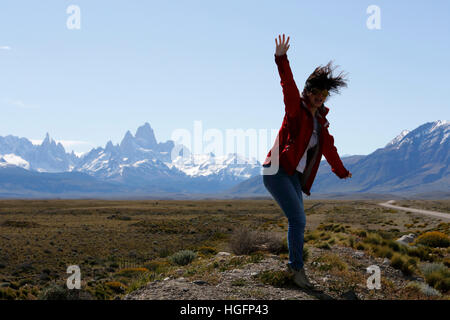 Al punto di vista sul Monte Fitz Roy e Cerro Torre, El Chalten, Patagonia, Argentina, Sud America Foto Stock