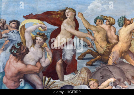 Roma. L'Italia. Villa Farnesina. Trionfo di Galatea (dettaglio), 1512, affresco di Raffaello nella Loggia di Galatea. Foto Stock