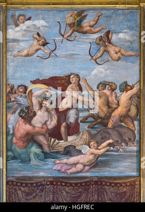 Roma. L'Italia. Villa Farnesina. Trionfo di Galatea, 1512, affresco di Raffaello nella Loggia di Galatea. Foto Stock