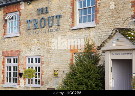 La Trout Inn at Tadpole bridge a Faringdon,Oxforsdhire, una pittoresca English Inn hotel e dal fiume Tamigi,l'Inghilterra,UK Foto Stock